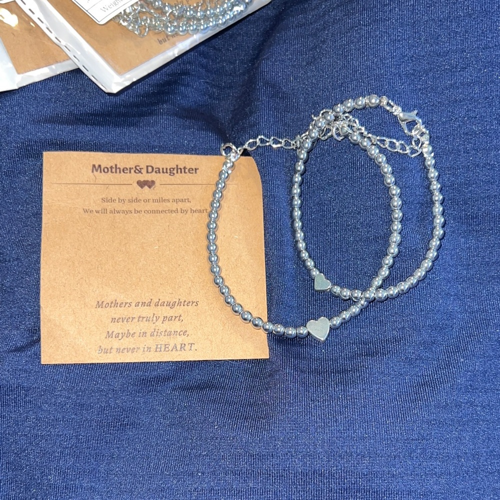 Silver Heart Mother & Daughter Bracelets